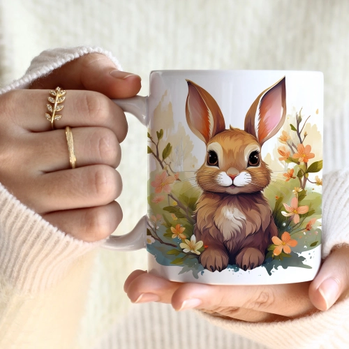 WIOSENNY WIELKANOCNY KUBEK 330ml NA PREZENT KAWĘ HERBATĘ WIOSNA KRÓLIK