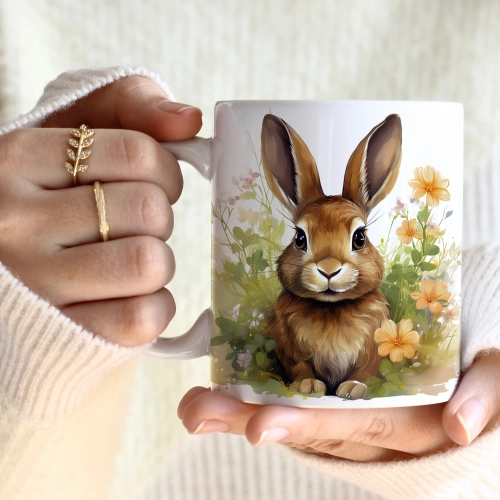 WIOSENNY WIELKANOCNY KUBEK 330ml NA PREZENT KAWĘ HERBATĘ WIOSNA KRÓLIK