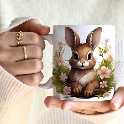 WIOSENNY WIELKANOCNY KUBEK 330ml NA PREZENT KAWĘ HERBATĘ WIOSNA KRÓLIK