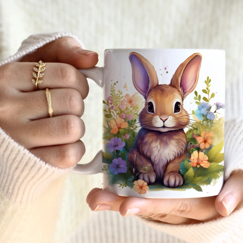 WIOSENNY WIELKANOCNY KUBEK 330ml NA PREZENT KAWĘ HERBATĘ WIOSNA KRÓLIK