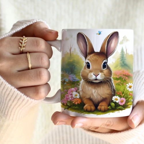 WIOSENNY WIELKANOCNY KUBEK 330ml NA PREZENT KAWĘ HERBATĘ WIOSNA KRÓLIK