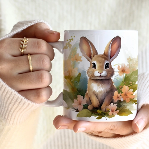 WIOSENNY WIELKANOCNY KUBEK 330ml NA PREZENT KAWĘ HERBATĘ WIOSNA KRÓLIK