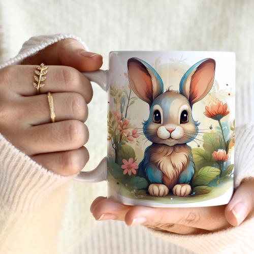 WIOSENNY WIELKANOCNY KUBEK 330ml NA PREZENT KAWĘ HERBATĘ WIOSNA KRÓLIK