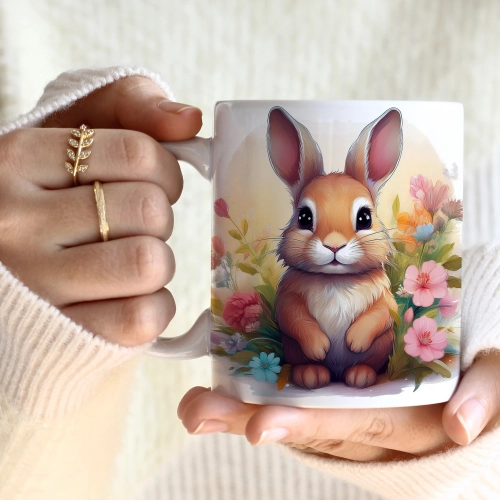 WIOSENNY WIELKANOCNY KUBEK 330ml NA PREZENT KAWĘ HERBATĘ WIOSNA KRÓLIK