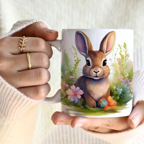 WIOSENNY WIELKANOCNY KUBEK 330ml NA PREZENT KAWĘ HERBATĘ WIOSNA KRÓLIK