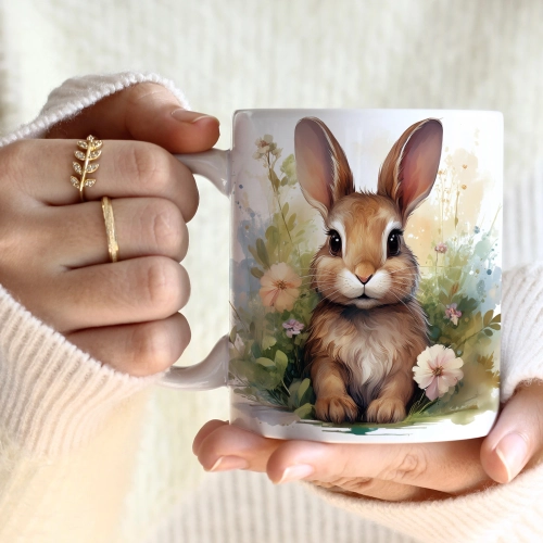 WIOSENNY WIELKANOCNY KUBEK 330ml NA PREZENT KAWĘ HERBATĘ WIOSNA KRÓLIK