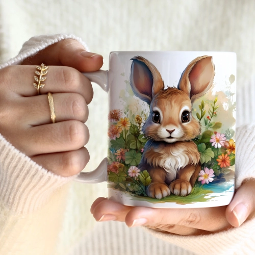 WIOSENNY WIELKANOCNY KUBEK 330ml NA PREZENT KAWĘ HERBATĘ WIOSNA KRÓLIK