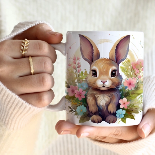 WIOSENNY WIELKANOCNY KUBEK 330ml NA PREZENT KAWĘ HERBATĘ WIOSNA KRÓLIK