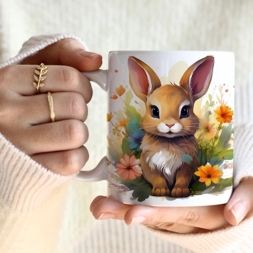 WIOSENNY WIELKANOCNY KUBEK 330ml NA PREZENT KAWĘ HERBATĘ WIOSNA KRÓLIK