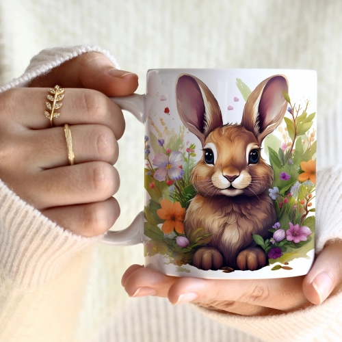 WIOSENNY WIELKANOCNY KUBEK 330ml NA PREZENT KAWĘ HERBATĘ WIOSNA KRÓLIK