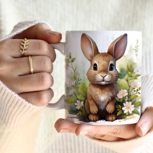 WIOSENNY WIELKANOCNY KUBEK 330ml NA PREZENT KAWĘ HERBATĘ WIOSNA KRÓLIK