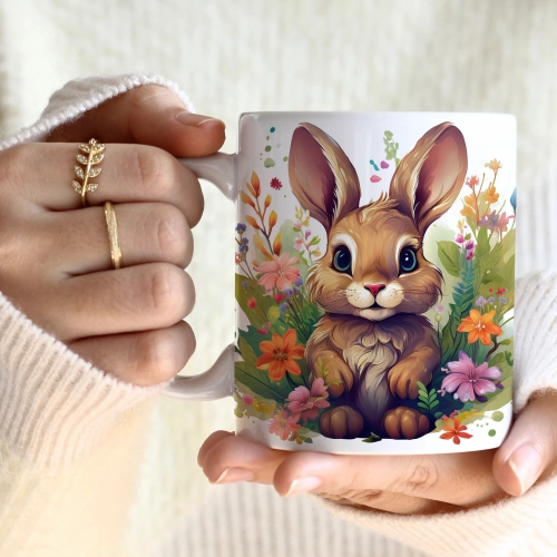 WIOSENNY WIELKANOCNY KUBEK 330ml NA PREZENT KAWĘ HERBATĘ WIOSNA KRÓLIK