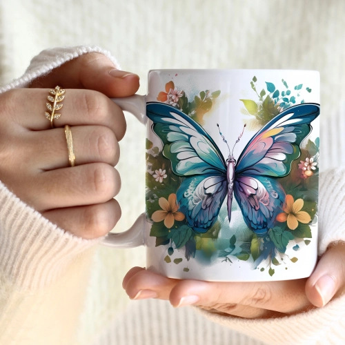 WIOSENNY WIELKANOCNY KUBEK 330ml NA PREZENT KAWĘ HERBATĘ WIOSNA MOTYL