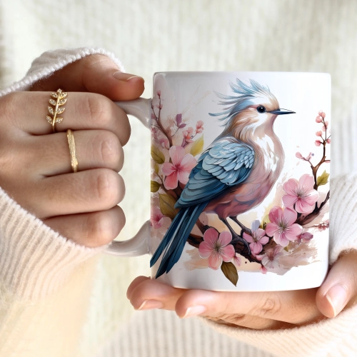 WIOSENNY WIELKANOCNY KUBEK 330ml NA PREZENT KAWĘ HERBATĘ WIOSNA PTAK