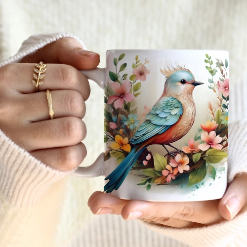 WIOSENNY WIELKANOCNY KUBEK 330ml NA PREZENT KAWĘ HERBATĘ WIOSNA PTAK