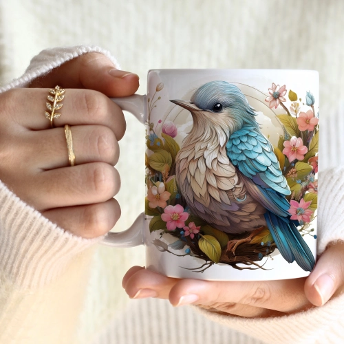 WIOSENNY WIELKANOCNY KUBEK 330ml NA PREZENT KAWĘ HERBATĘ WIOSNA PTAK