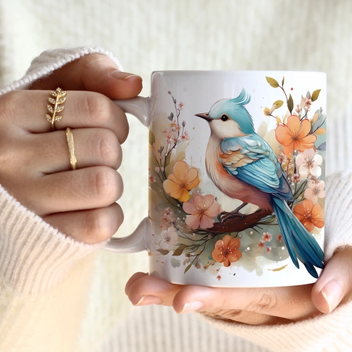 WIOSENNY WIELKANOCNY KUBEK 330ml NA PREZENT KAWĘ HERBATĘ WIOSNA PTAK