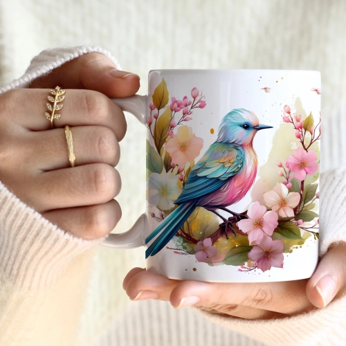 WIOSENNY WIELKANOCNY KUBEK 330ml NA PREZENT KAWĘ HERBATĘ WIOSNA PTAK