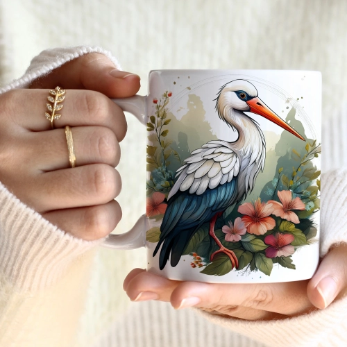 WIOSENNY WIELKANOCNY KUBEK 330ml NA PREZENT KAWĘ HERBATĘ WIOSNA BOCIAN