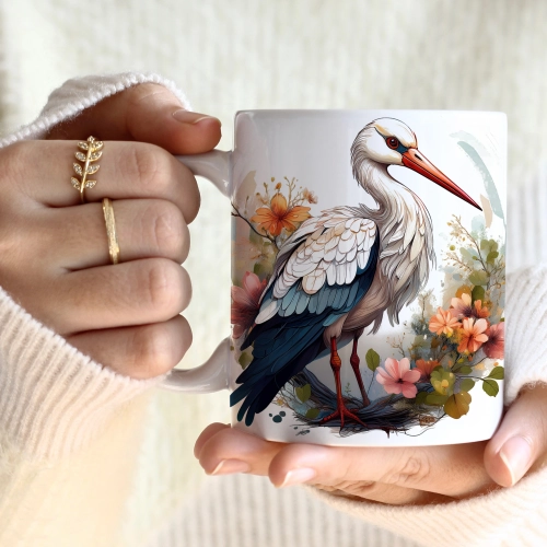 WIOSENNY WIELKANOCNY KUBEK 330ml NA PREZENT KAWĘ HERBATĘ WIOSNA BOCIAN