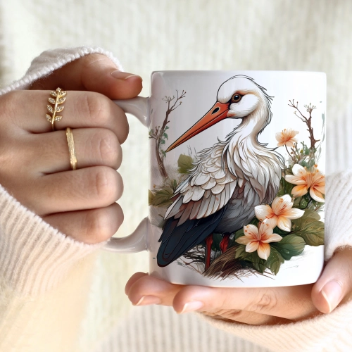 WIOSENNY WIELKANOCNY KUBEK 330ml NA PREZENT KAWĘ HERBATĘ WIOSNA BOCIAN