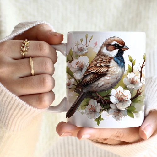 WIOSENNY WIELKANOCNY KUBEK 330ml NA PREZENT KAWĘ HERBATĘ WIOSNA PTAK