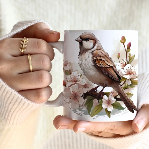 WIOSENNY WIELKANOCNY KUBEK 330ml NA PREZENT KAWĘ HERBATĘ WIOSNA PTAK