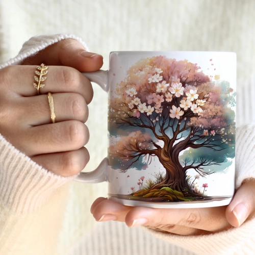 WIOSENNY WIELKANOCNY KUBEK 330ml NA PREZENT KAWĘ HERBATĘ WIOSNA DRZEWO