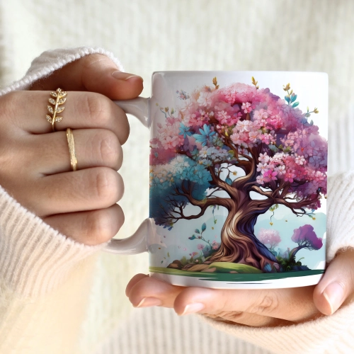WIOSENNY WIELKANOCNY KUBEK 330ml NA PREZENT KAWĘ HERBATĘ WIOSNA DRZEWO