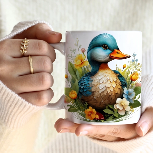 WIOSENNY WIELKANOCNY KUBEK 330ml NA PREZENT KAWĘ HERBATĘ WIOSNA KACZKA