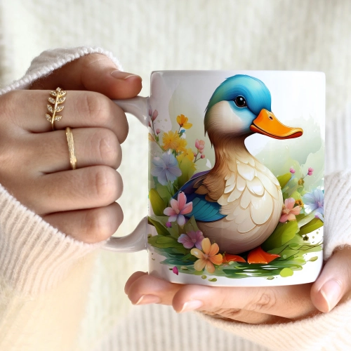 WIOSENNY WIELKANOCNY KUBEK 330ml NA PREZENT KAWĘ HERBATĘ WIOSNA KACZKA