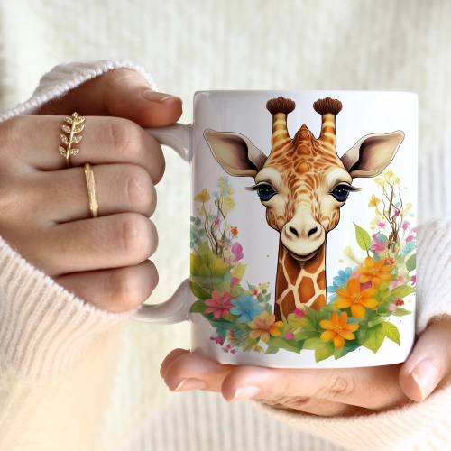 WIOSENNY WIELKANOCNY KUBEK 330ml NA PREZENT KAWĘ HERBATĘ WIOSNA ŻYRAFA