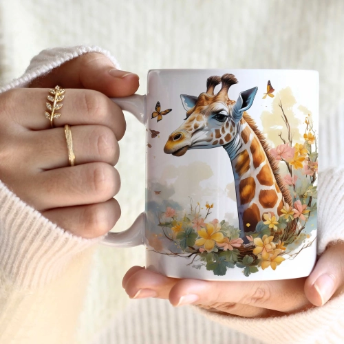 WIOSENNY WIELKANOCNY KUBEK 330ml NA PREZENT KAWĘ HERBATĘ WIOSNA ŻYRAFA