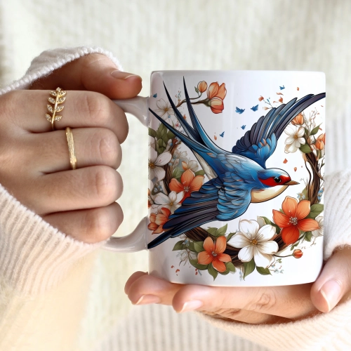 WIOSENNY WIELKANOCNY KUBEK 330ml NA PREZENT KAWĘ HERBATĘ WIOSNA PTAK