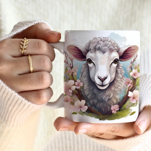 WIOSENNY WIELKANOCNY KUBEK 330ml NA PREZENT KAWĘ HERBATĘ WIOSNA BARANEK