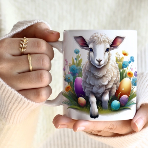 WIOSENNY WIELKANOCNY KUBEK 330ml NA PREZENT KAWĘ HERBATĘ WIOSNA BARANEK