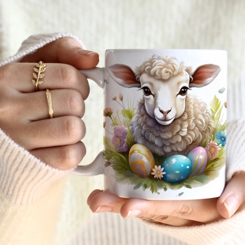 WIOSENNY WIELKANOCNY KUBEK 330ml NA PREZENT KAWĘ HERBATĘ WIOSNA BARANEK