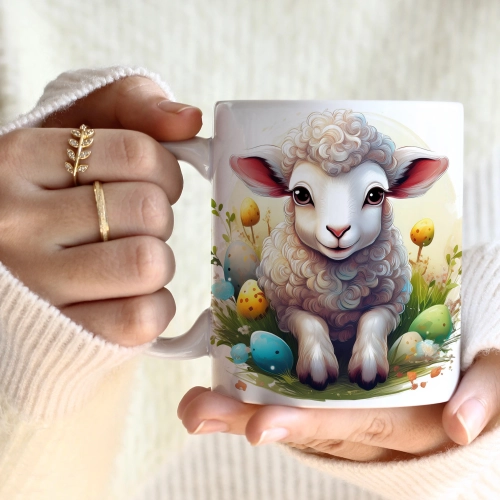 WIOSENNY WIELKANOCNY KUBEK 330ml NA PREZENT KAWĘ HERBATĘ WIOSNA BARANEK