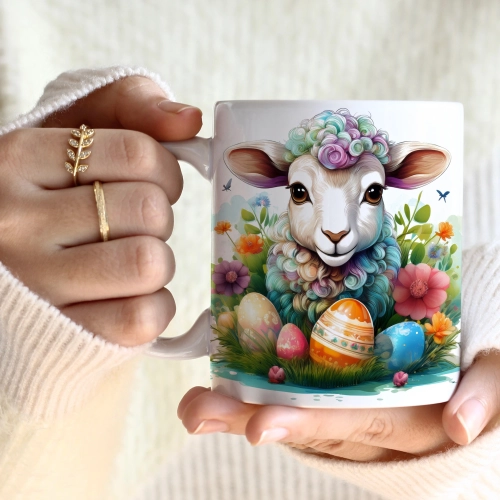 WIOSENNY WIELKANOCNY KUBEK 330ml NA PREZENT KAWĘ HERBATĘ WIOSNA BARANEK