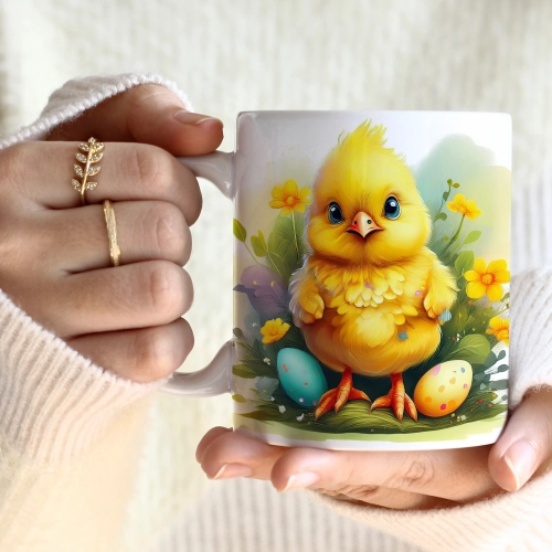 WIOSENNY WIELKANOCNY KUBEK 330ml NA PREZENT KAWĘ HERBATĘ WIOSNA KURCZAK