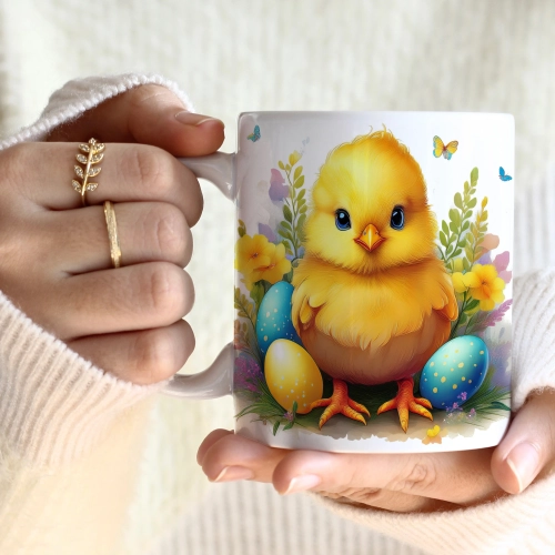 WIOSENNY WIELKANOCNY KUBEK 330ml NA PREZENT KAWĘ HERBATĘ WIOSNA KURCZAK