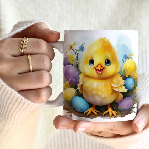 WIOSENNY WIELKANOCNY KUBEK 330ml NA PREZENT KAWĘ HERBATĘ WIOSNA KURCZAK