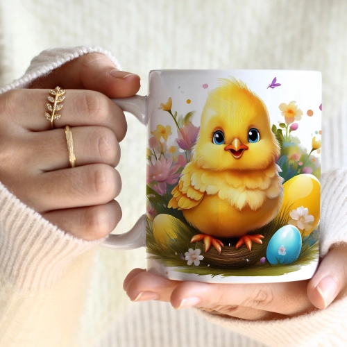 WIOSENNY WIELKANOCNY KUBEK 330ml NA PREZENT KAWĘ HERBATĘ WIOSNA KURCZAK