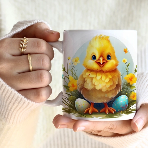 WIOSENNY WIELKANOCNY KUBEK 330ml NA PREZENT KAWĘ HERBATĘ WIOSNA KURCZAK