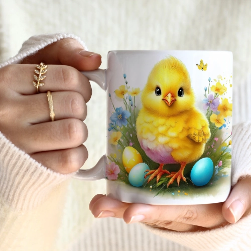 WIOSENNY WIELKANOCNY KUBEK 330ml NA PREZENT KAWĘ HERBATĘ WIOSNA KURCZAK