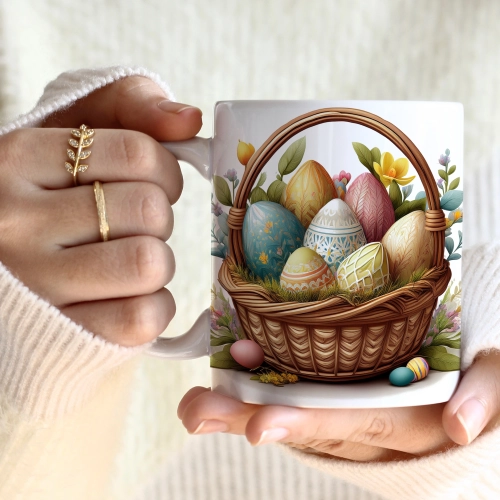 WIOSENNY WIELKANOCNY KUBEK 330ml NA PREZENT KAWĘ HERBATĘ WIOSNA KOSZYK