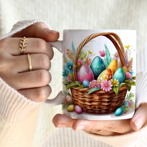 WIOSENNY WIELKANOCNY KUBEK 330ml NA PREZENT KAWĘ HERBATĘ WIOSNA KOSZYK