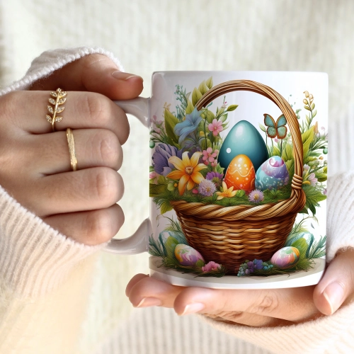 WIOSENNY WIELKANOCNY KUBEK 330ml NA PREZENT KAWĘ HERBATĘ WIOSNA KOSZYK