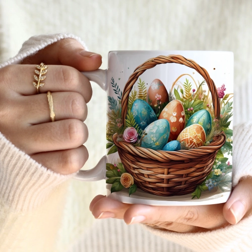 WIOSENNY WIELKANOCNY KUBEK 330ml NA PREZENT KAWĘ HERBATĘ WIOSNA KOSZYK