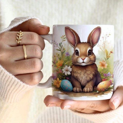 WIOSENNY WIELKANOCNY KUBEK 330ml NA PREZENT KAWĘ HERBATĘ WIOSNA KRÓLIK